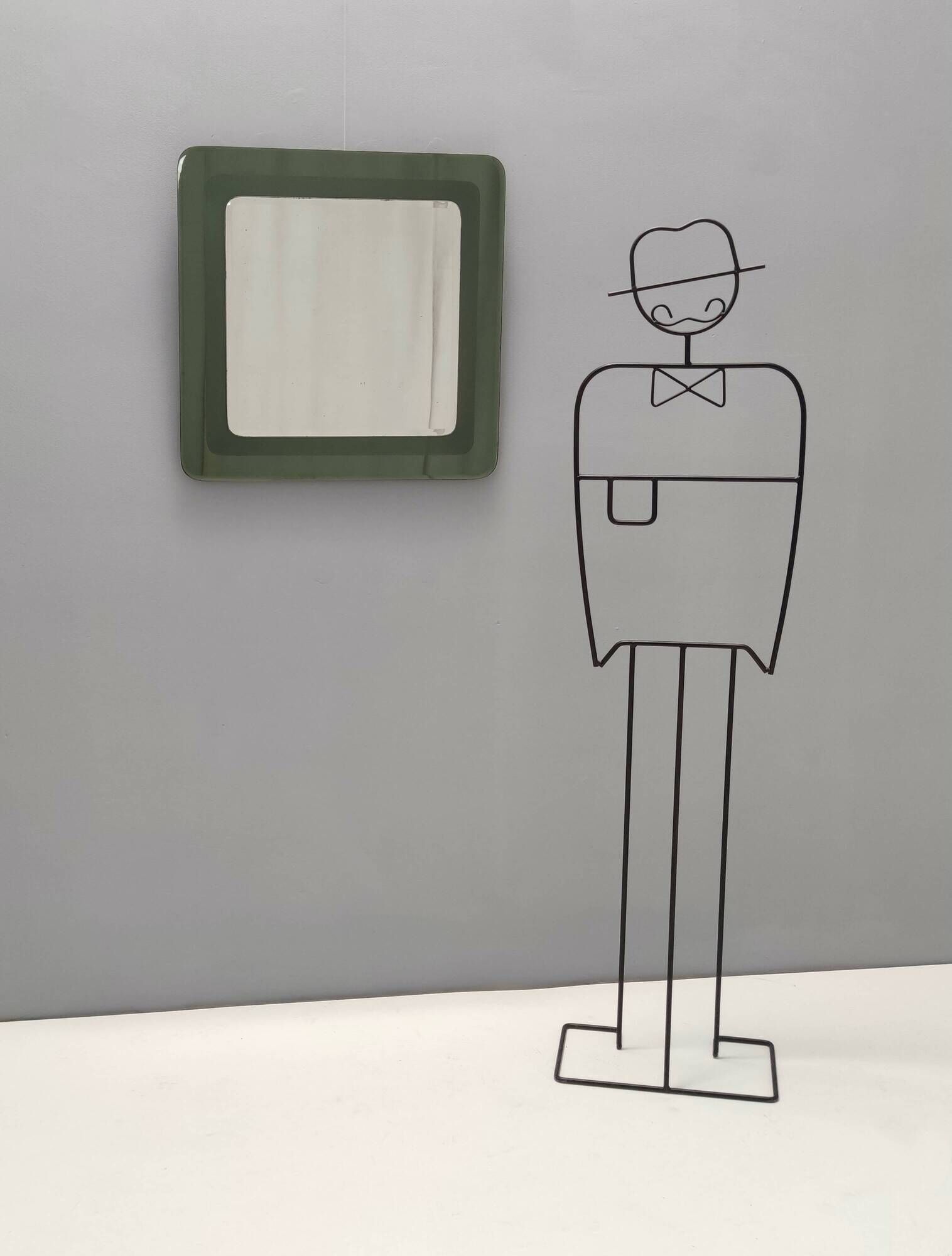 Postmodern square wall mirror with an army green beveled glass frame, Italy
