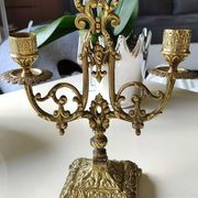 Altar candlestick with 2 branches, napoleon iii style, bronze patina old gold