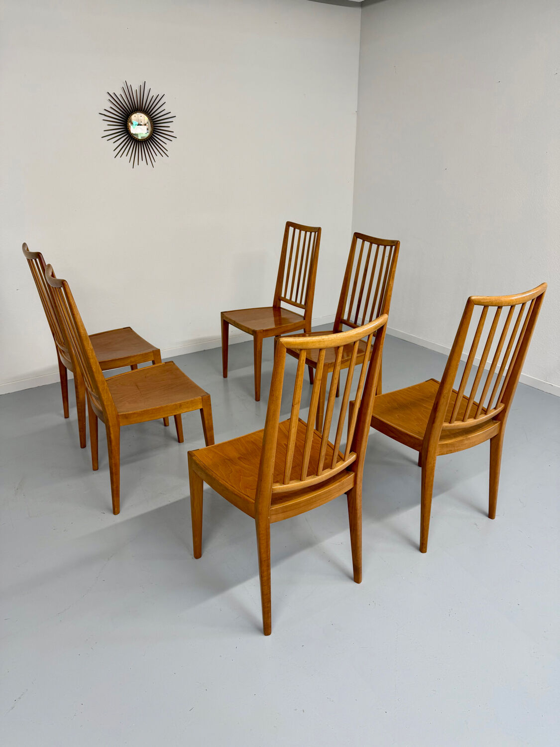 Lot de 6 chaises en hêtre massif vintage bois bicolore design annee 60