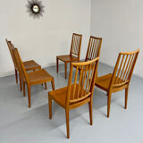 Lot de 6 chaises en hêtre massif vintage bois bicolore design annee 60