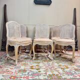 Set of six Louis XV style lacquered wood caned chairs