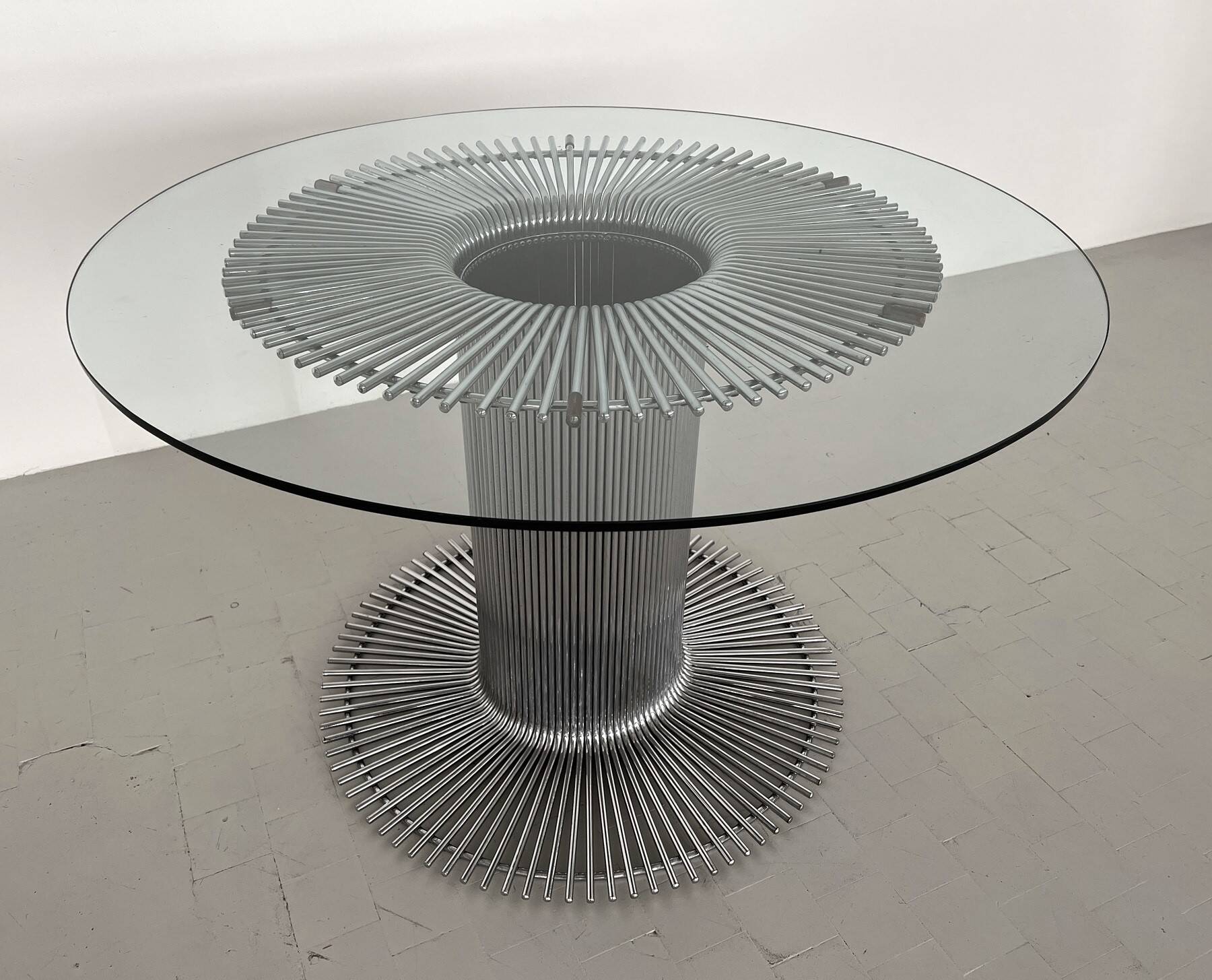 Italian Pedestal Dining Table in Chrome and Glass