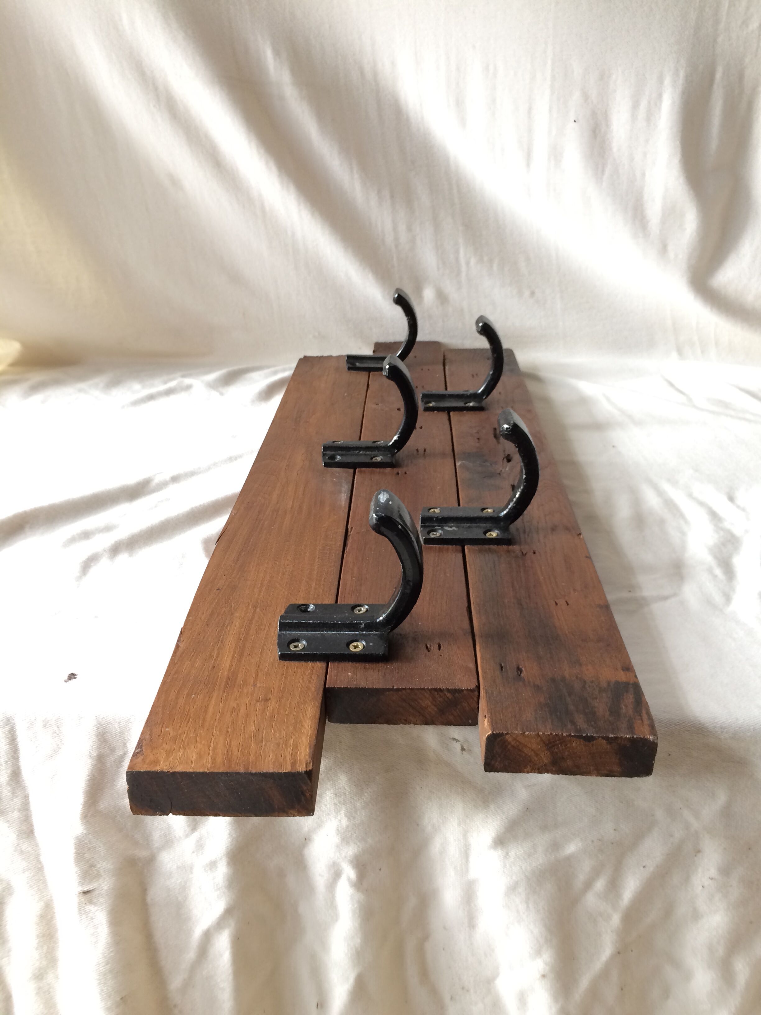 Wall Coat Door Old Oak Parquet - 5 Vintage Black Metal Patères