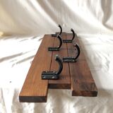 Wall Coat Door Old Oak Parquet - 5 Vintage Black Metal Patères