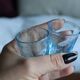 Set of 8 blue bubble-blown blown glass shot glasses