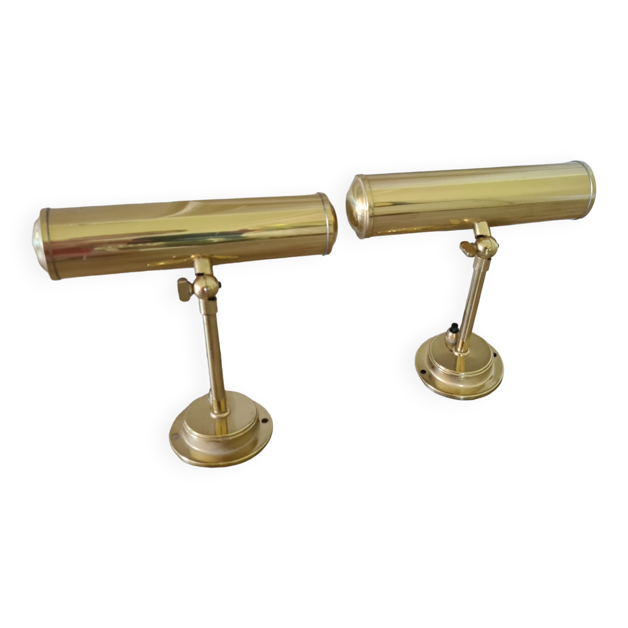 Old pair of gilded brass wall sconces / night lights from the 70s