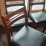 Set of 4 vintage Scandinavian chairs in teak & black skai - 1960s