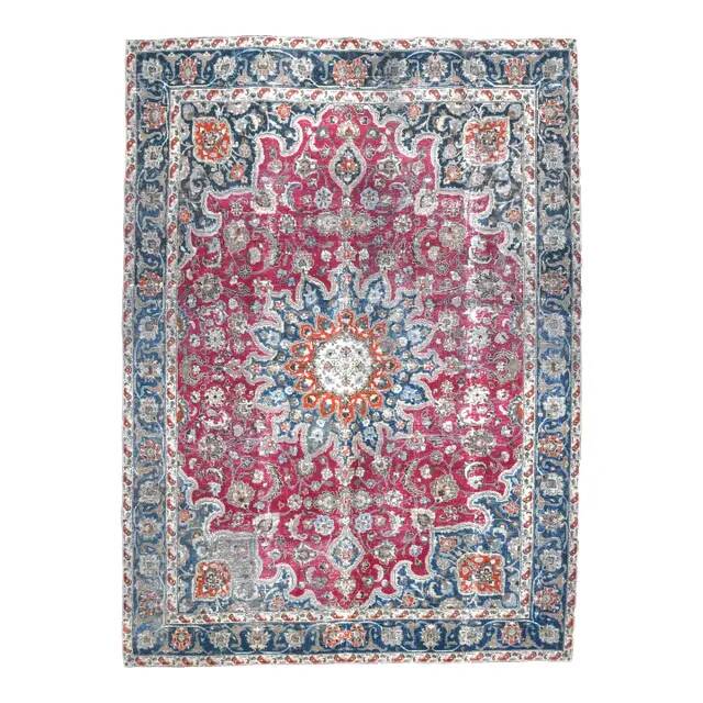 1970s Vintage Persian Handmade Wool Cotton Light Red Area Rug 249x342