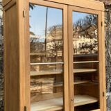 Parisian glass cabinet in solid raw oak, 1950