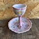 Vintage Ceramic Egg Cup on Stand with Pink Flower Decoration #D984
