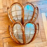 Pair of mother-of-pearl rattan wall lights