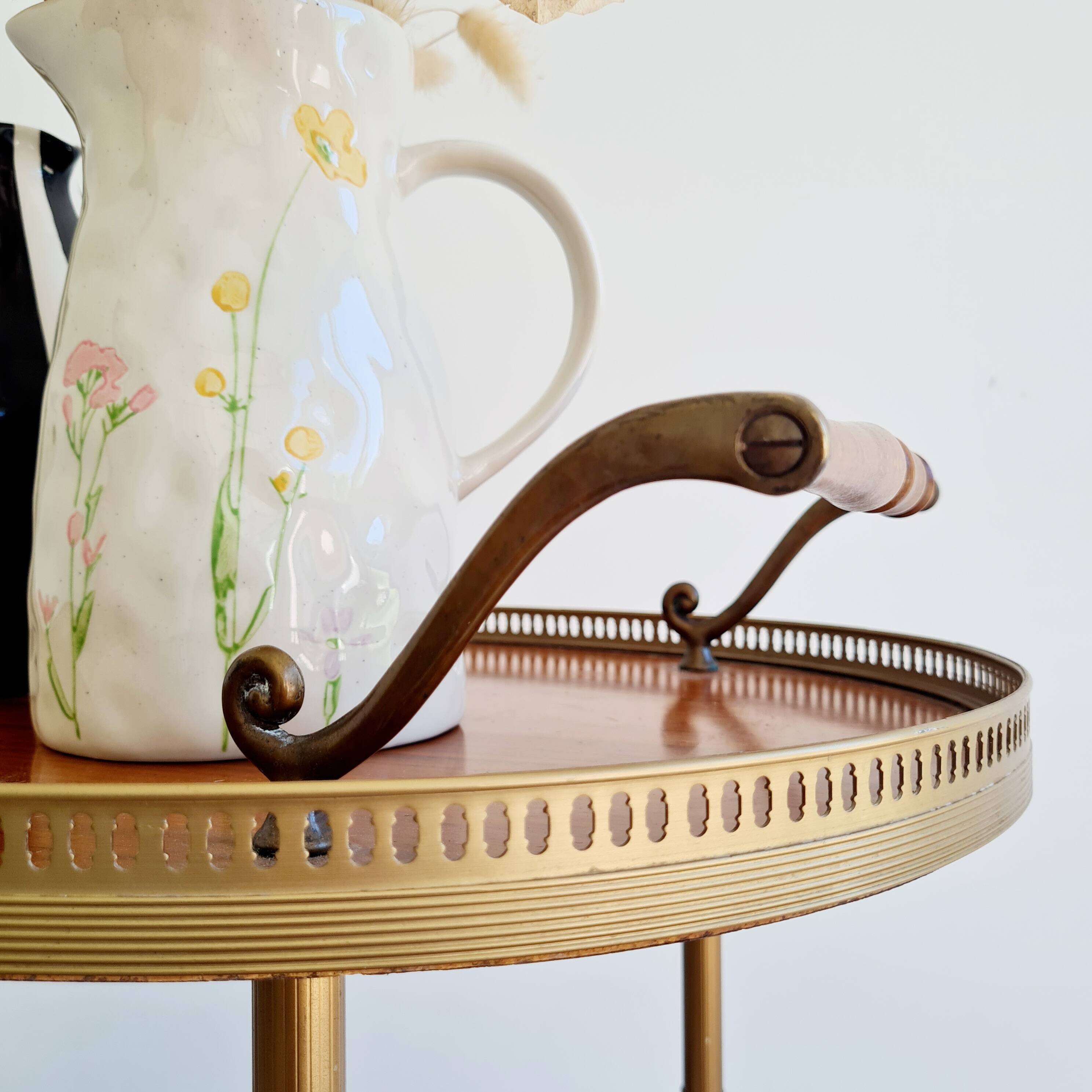 Antique brass rolling oval tray trolley