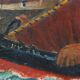 Old painting seaside view boats and fishermen