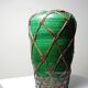 Japanese vase, green ceramic with bamboo lacing, Awaji Yaki, antique 1900-1930.