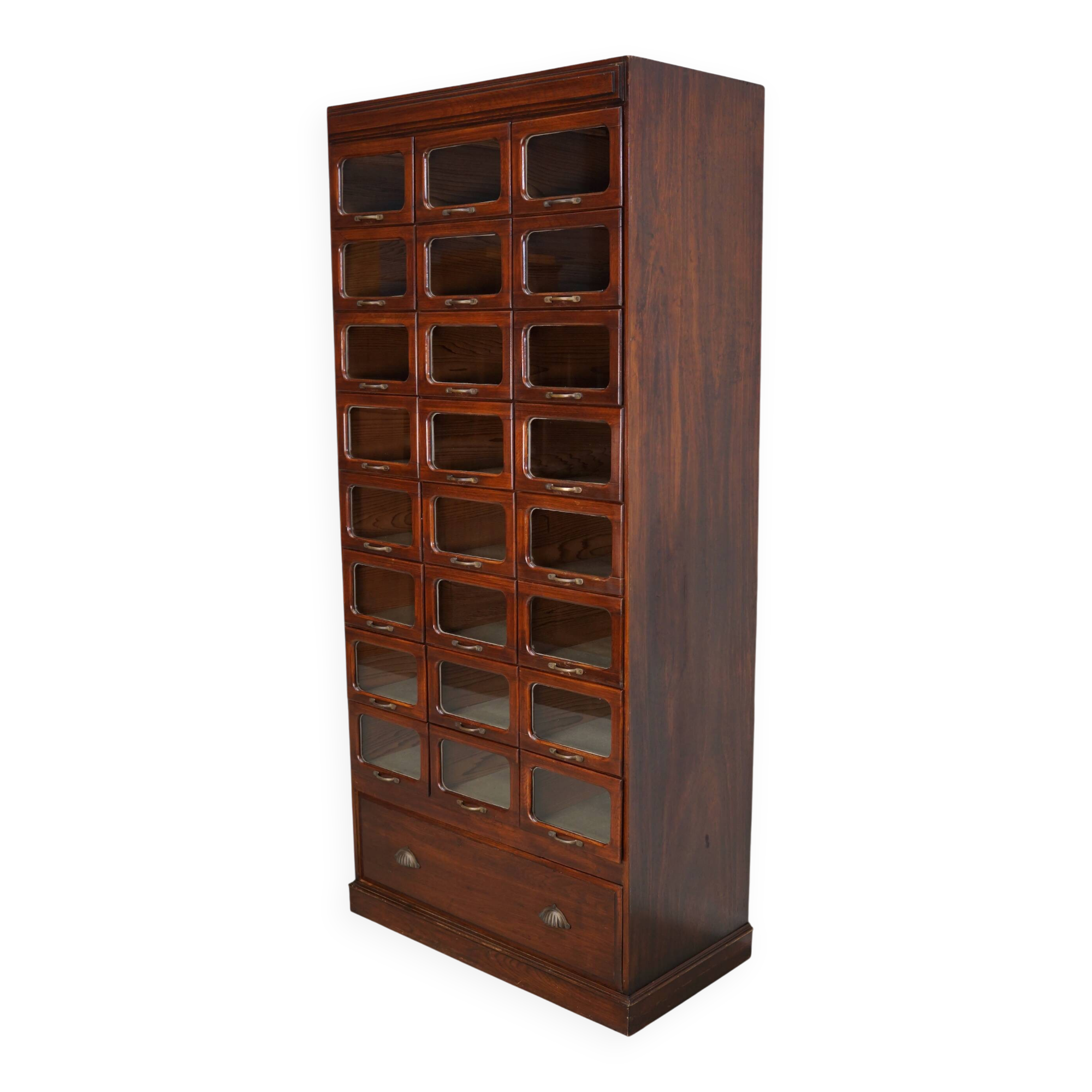 English Haberdashery Shop Cabinet with Glass Fronted Drawers, Circa 1930s