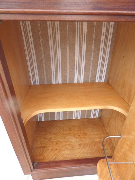 Bar furniture year 1940 inside veneered in light wood with linen canvas