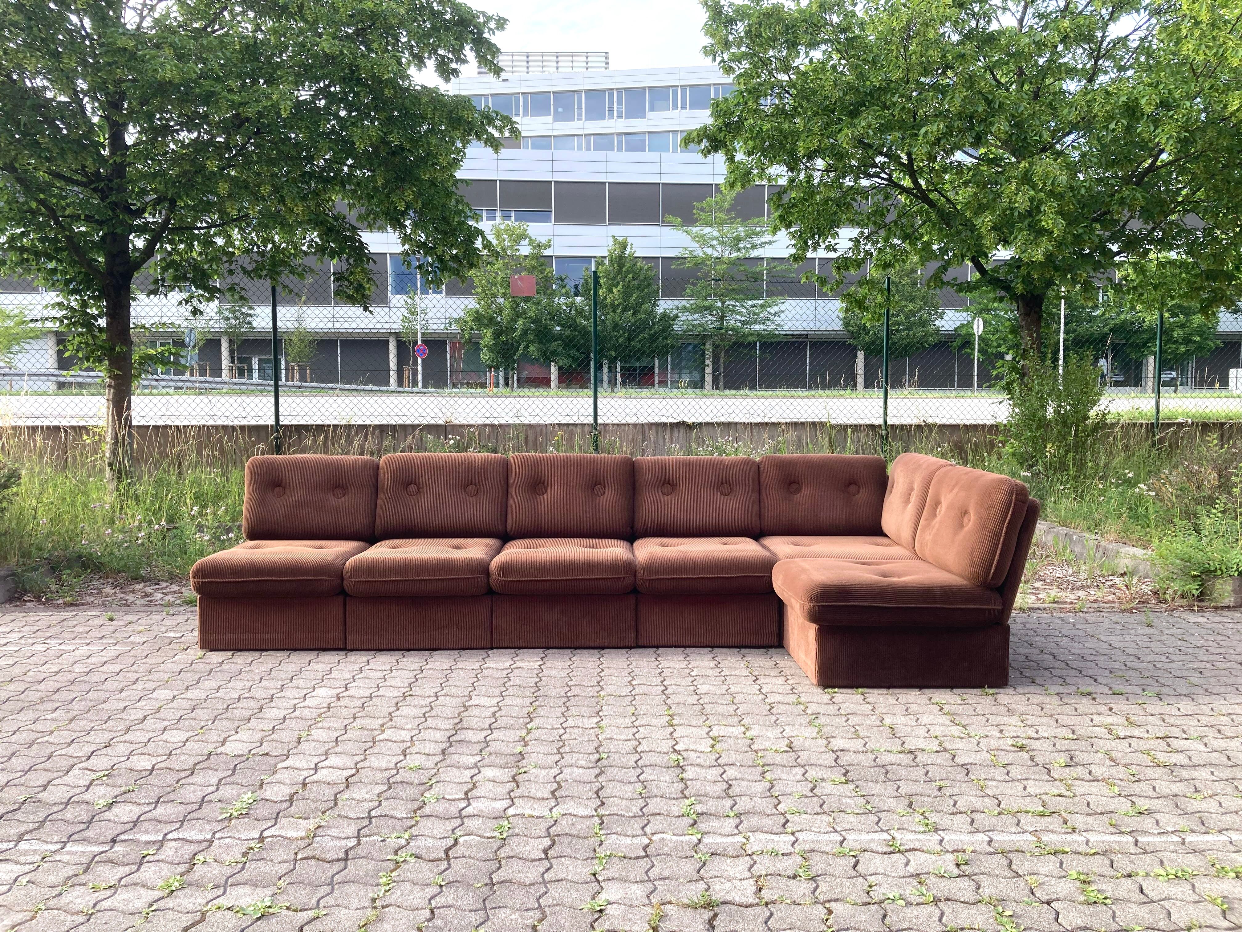 Vintage Modular Sofa in Brown Velvet Corduroy, 1970s