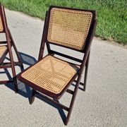 Lot de 2 chaises pliantes en bois et cannage