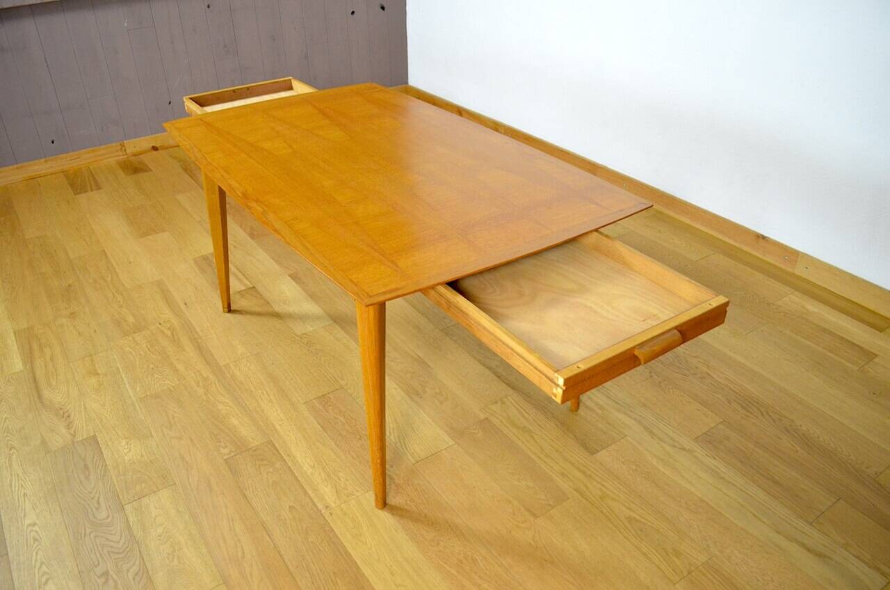 Vintage 1960s light oak table & compass legs