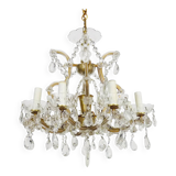 Old chandelier, pendant light, Marie Thérèse light with 9 lights and glass pendants. 1980s