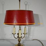 Brass bouillotte lamp with red lampshade, Louis XVI – XXth style