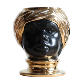 Vase tête en céramique italienne noire et dorée signé Behreno
