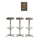 Trio of bar stools with restored seating and chrome-plated steel legs