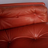 Danish red leather swivel chair, 1960