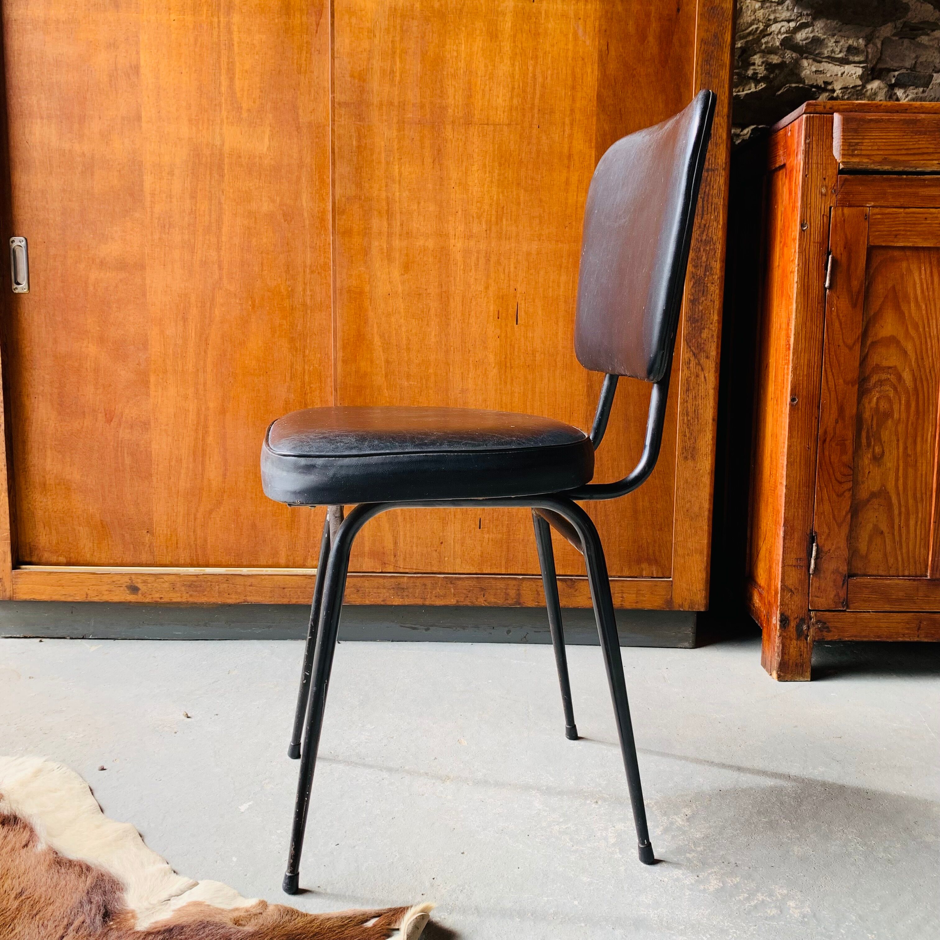 Pair of vintage black skai chairs