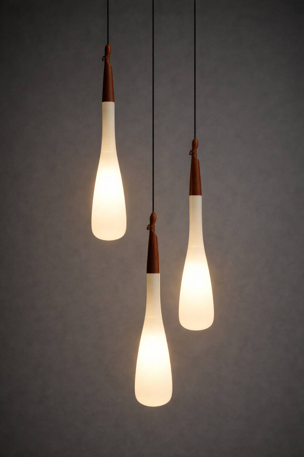 Scandinavian opaline and teak suspension by Uno and Östen Kristiansson for the