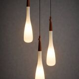Scandinavian opaline and teak suspension by Uno and Östen Kristiansson for the