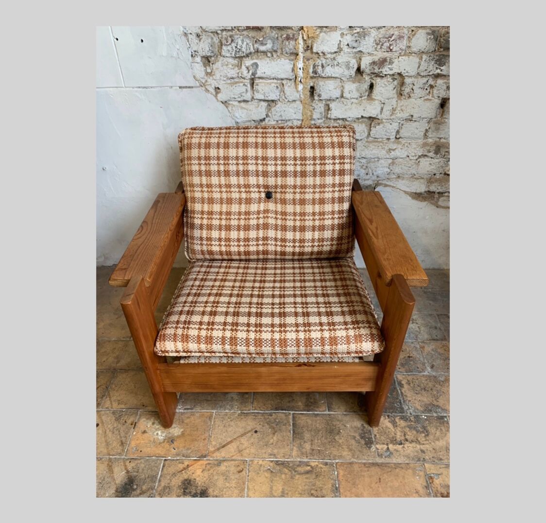 Brutalist pine sofa and armchair, france, 1960