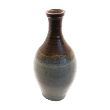 Bottle in blue, grey black and yellow enamelled stoneware signed and made in France