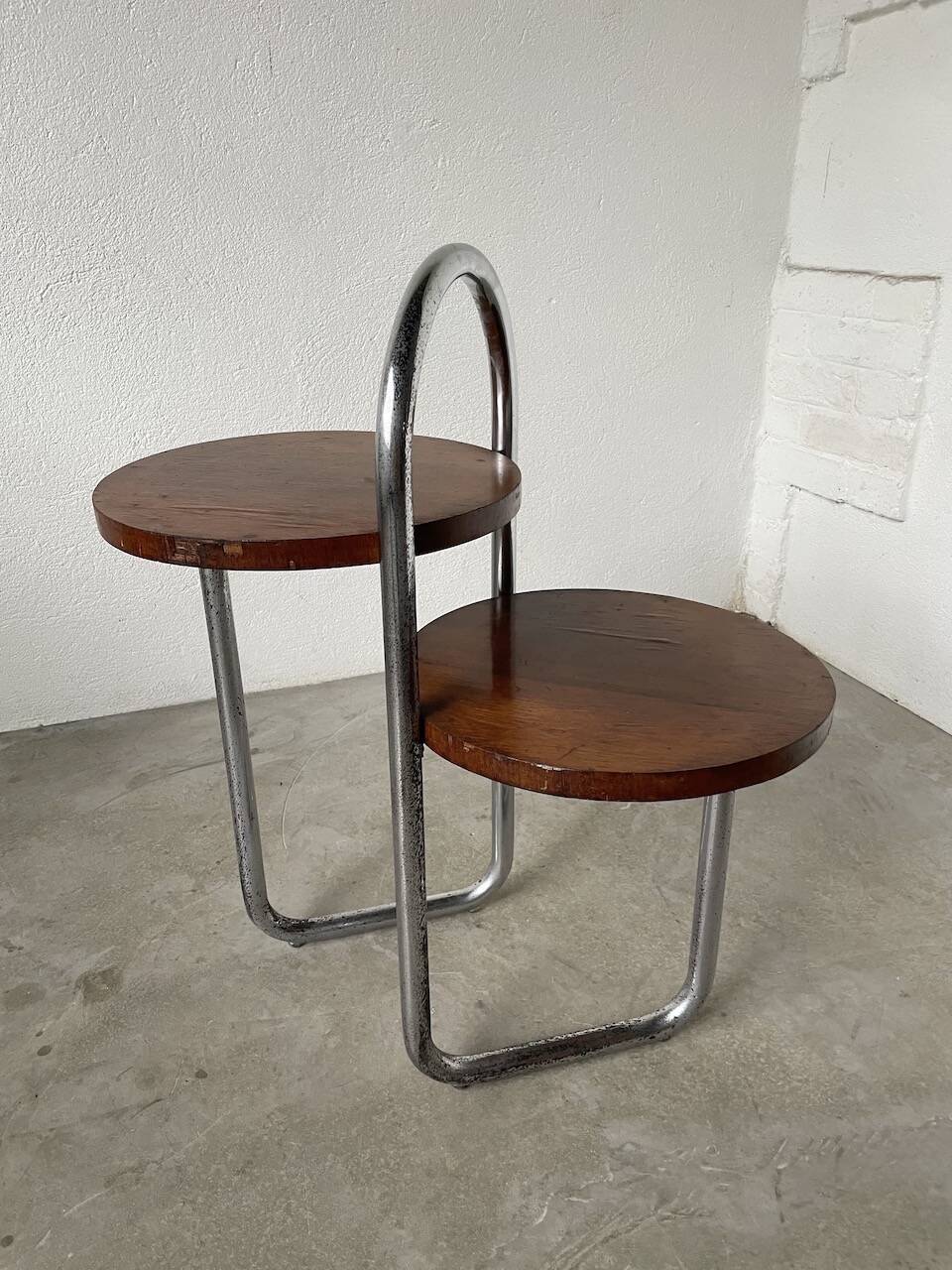 Sellette console art déco Bauhaus bois et chrome