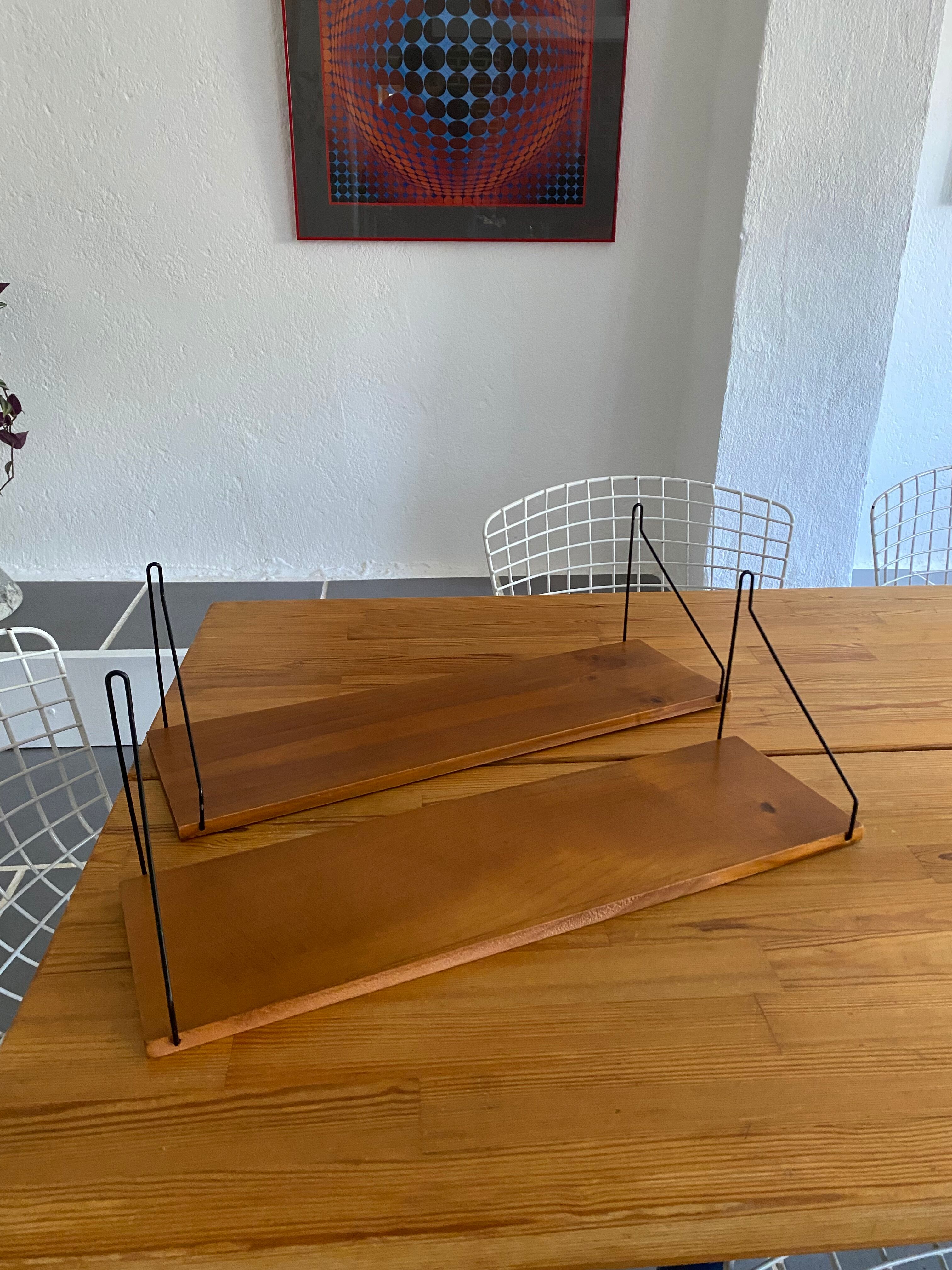 Pair shelves string wood vintage midcentury