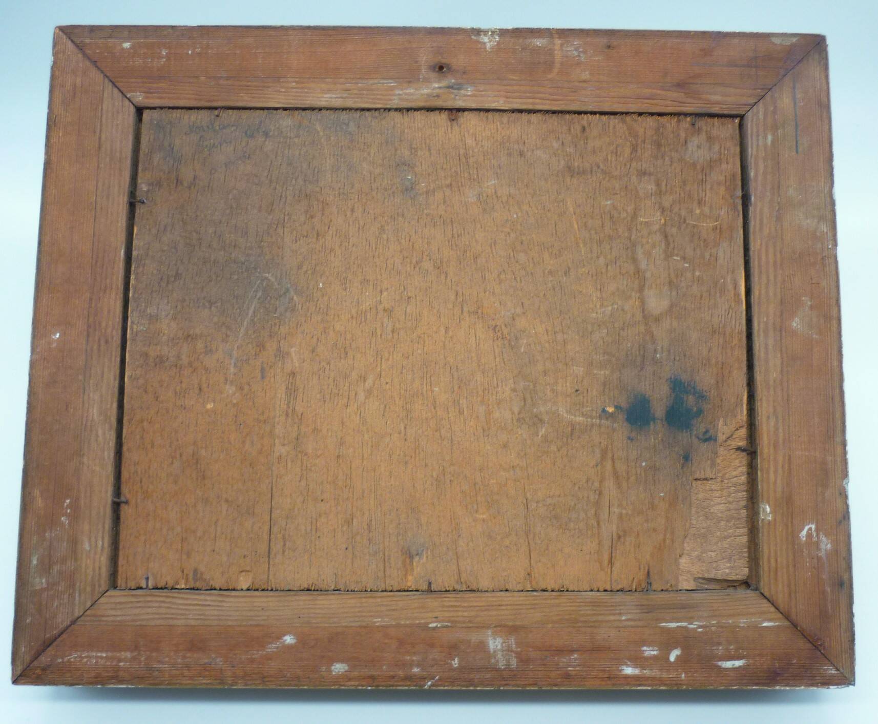 Tableau, huile sur panneau "Bonjour Grand Père", début XXème, cadre doré