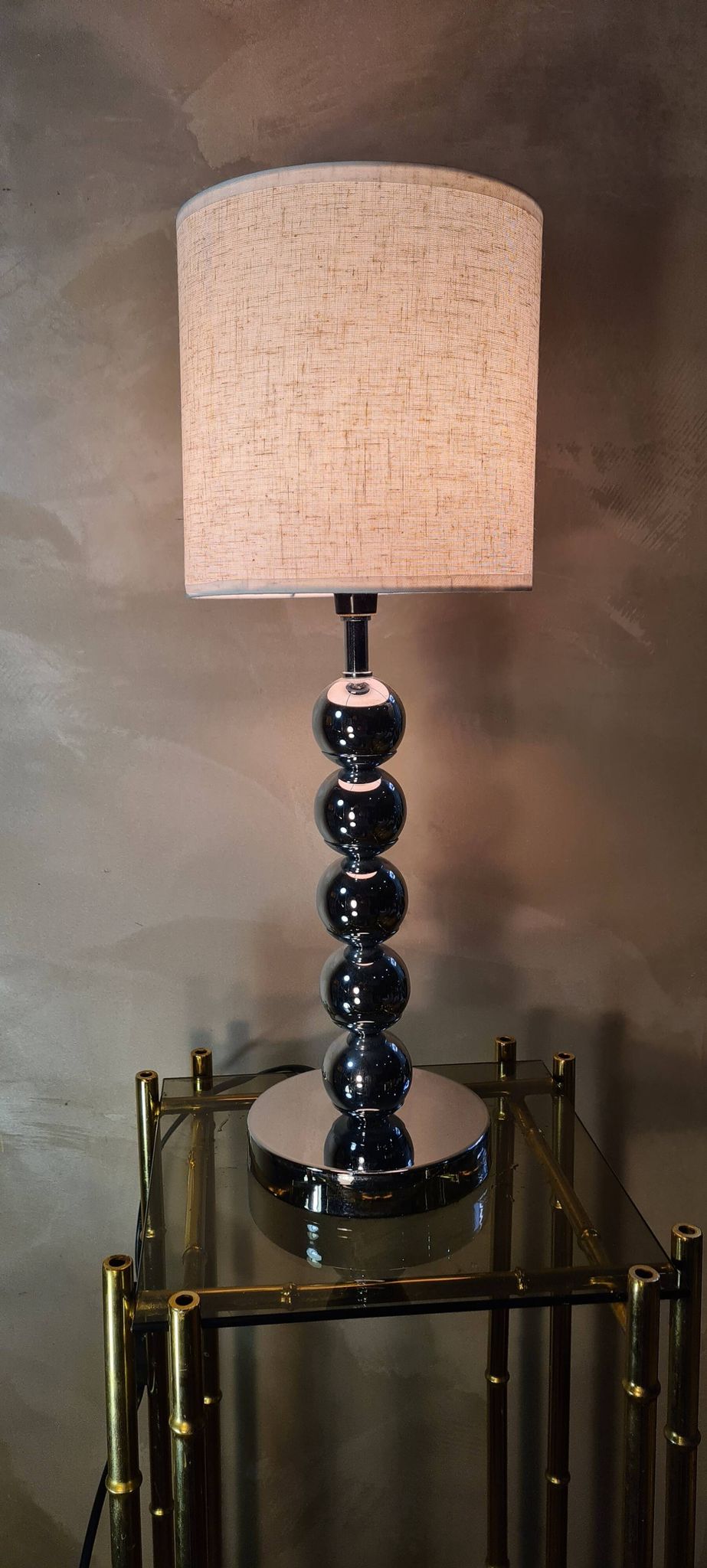 lampe boules chrome, style 70s barbier, philipe 39x18