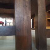 19th-century solid walnut farmhouse table, benches, extensions, Ardèche.