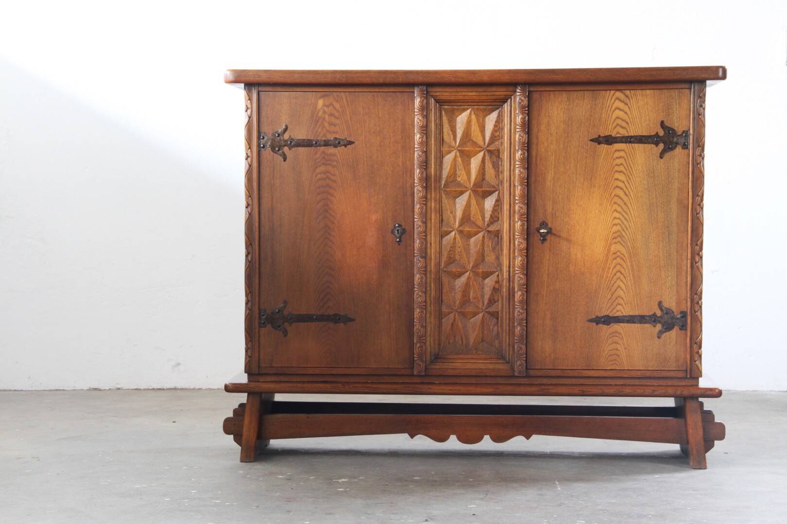 Vintage Danish Baroque Brutalist Style Oak Cabinet 1960s