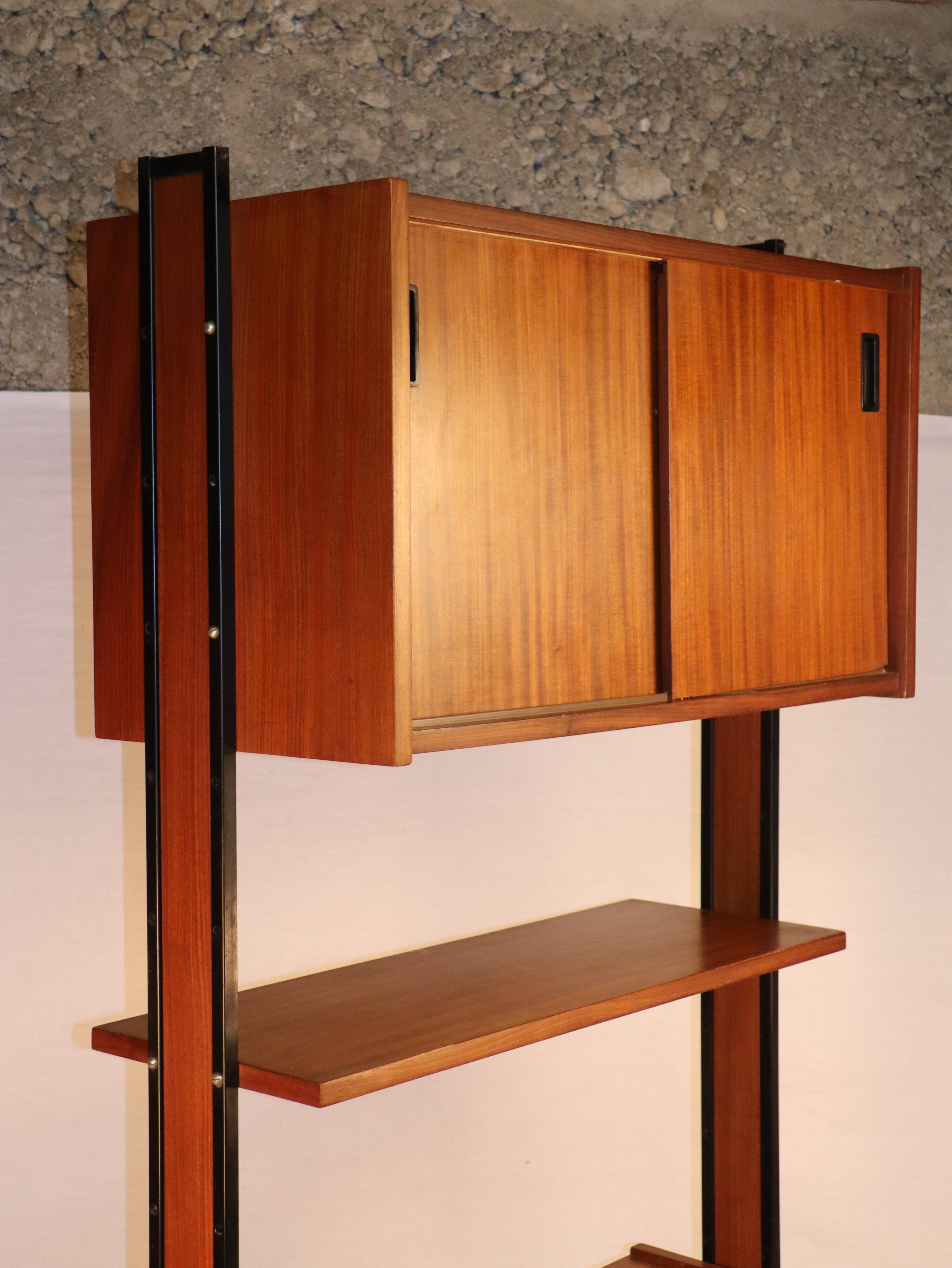 Wooden and metal modular vintage bookcase, 1960s