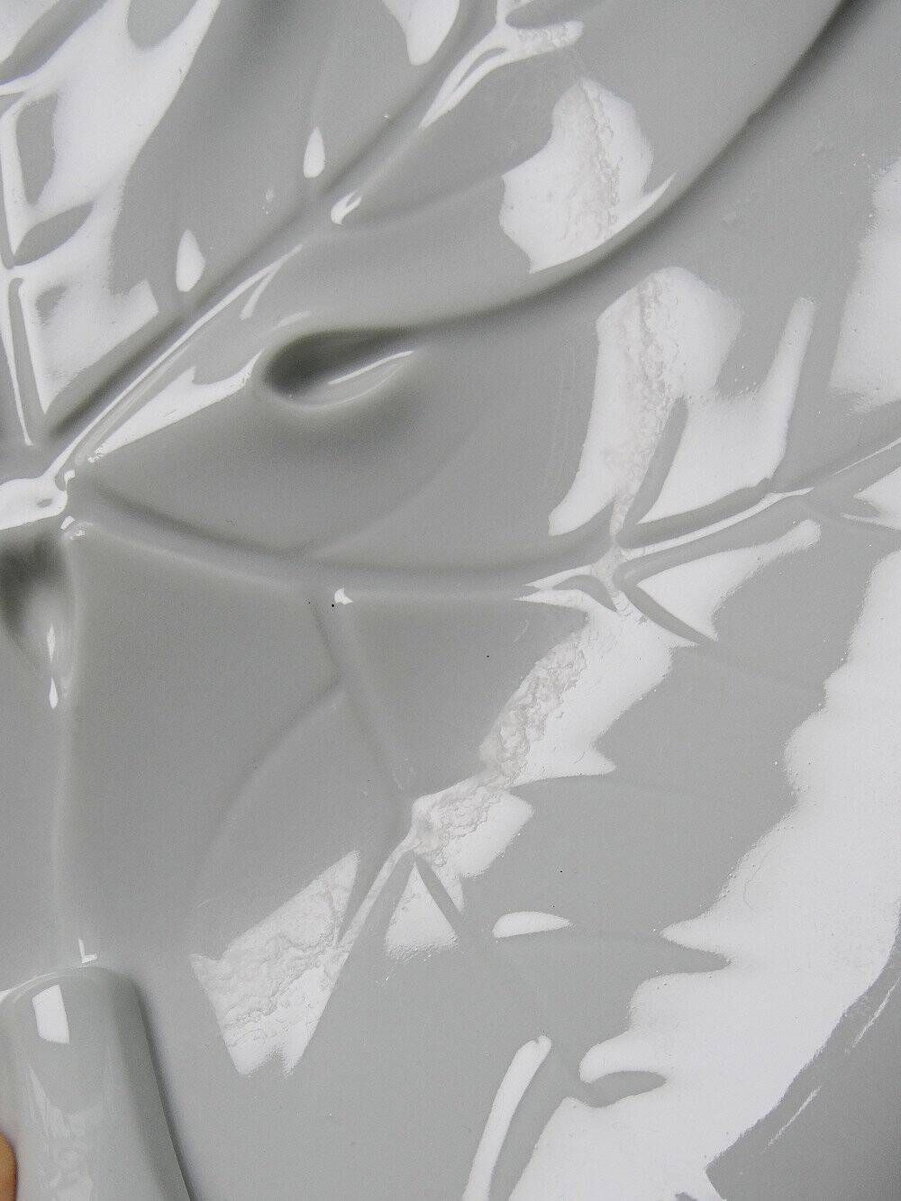 Large celadon porcelain vine leaf bowl by L. Michelaud, vintage Limoges