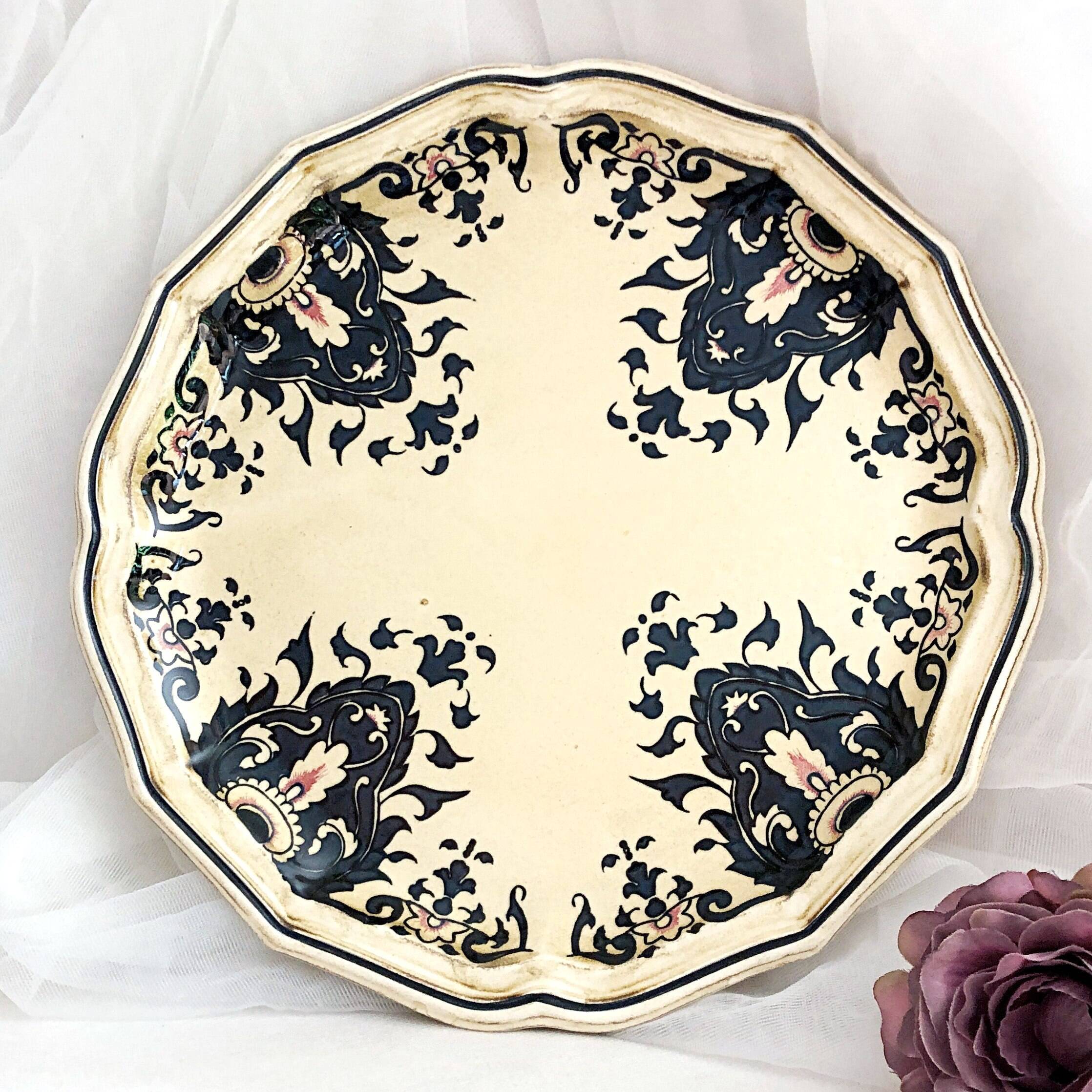 Decorative earthenware plate from Salins France decor Quevilly 25.5 cm