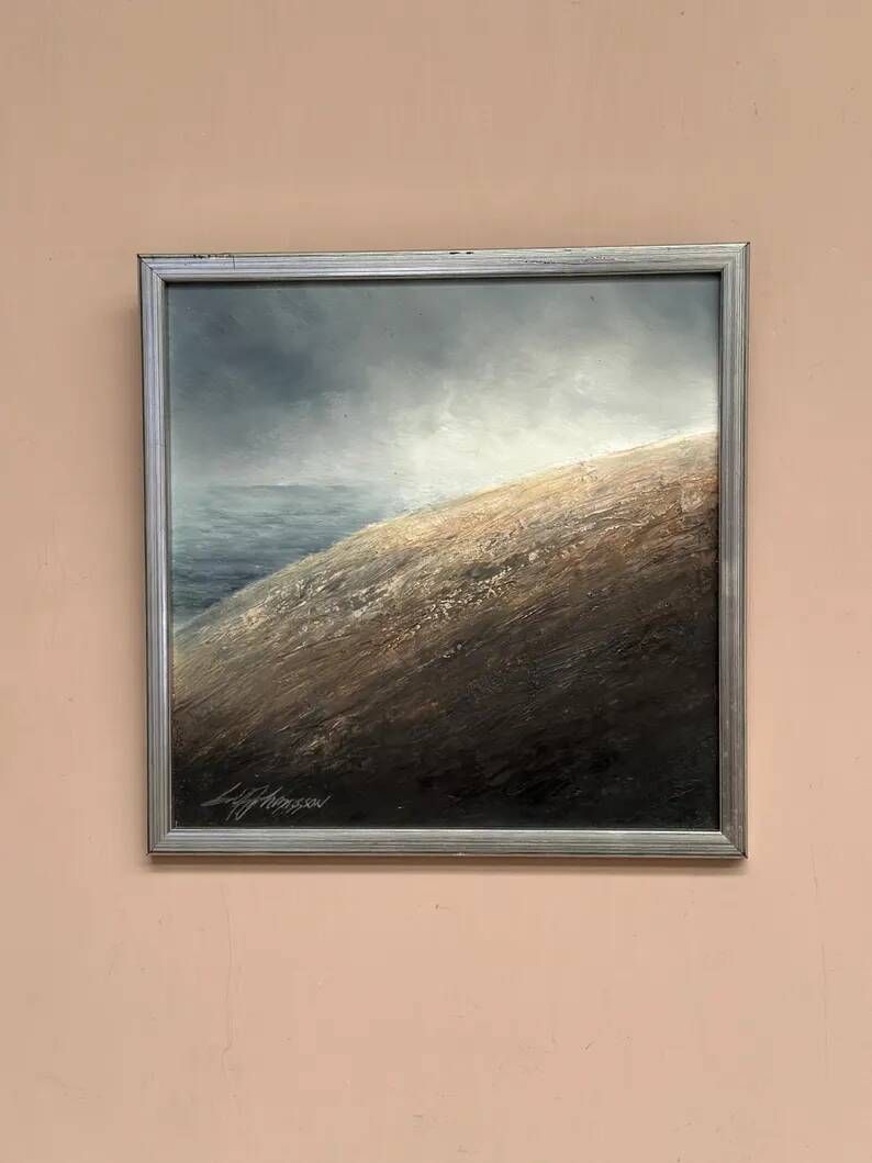 Original Swedish Oil on Panel – “The Surface” by Leif Johansson– Vintage & Framed – 30 × 30 cm (11.8" × 11.8")
