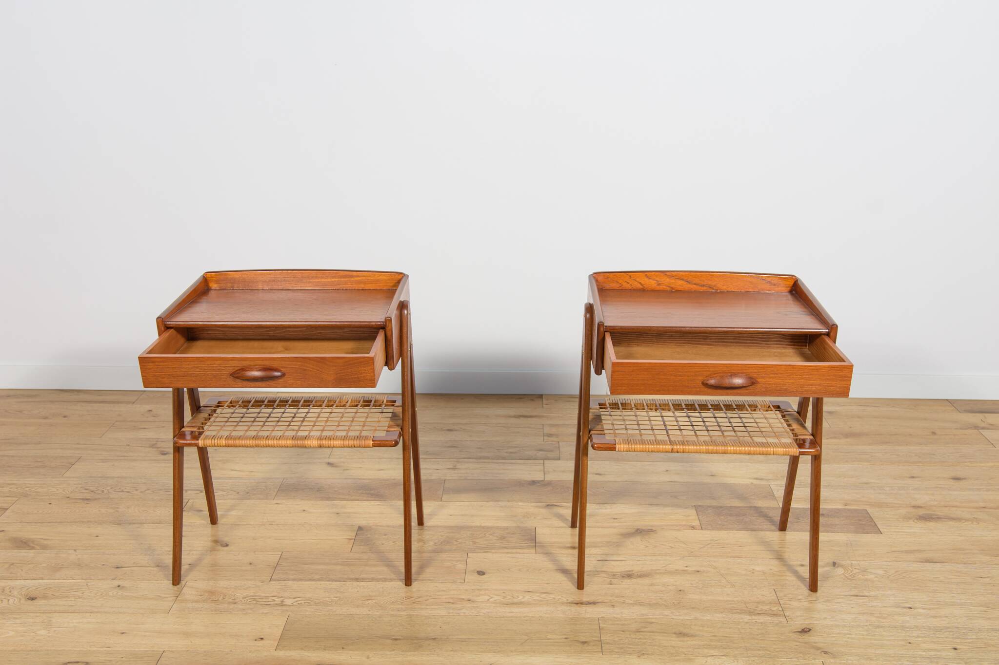 Mid-Century Teak and Rattan Nightstands by Søren Rasmussen, Denmark, 1960s,