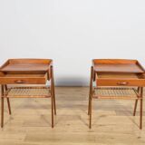 Mid-Century Teak and Rattan Nightstands by Søren Rasmussen, Denmark, 1960s,