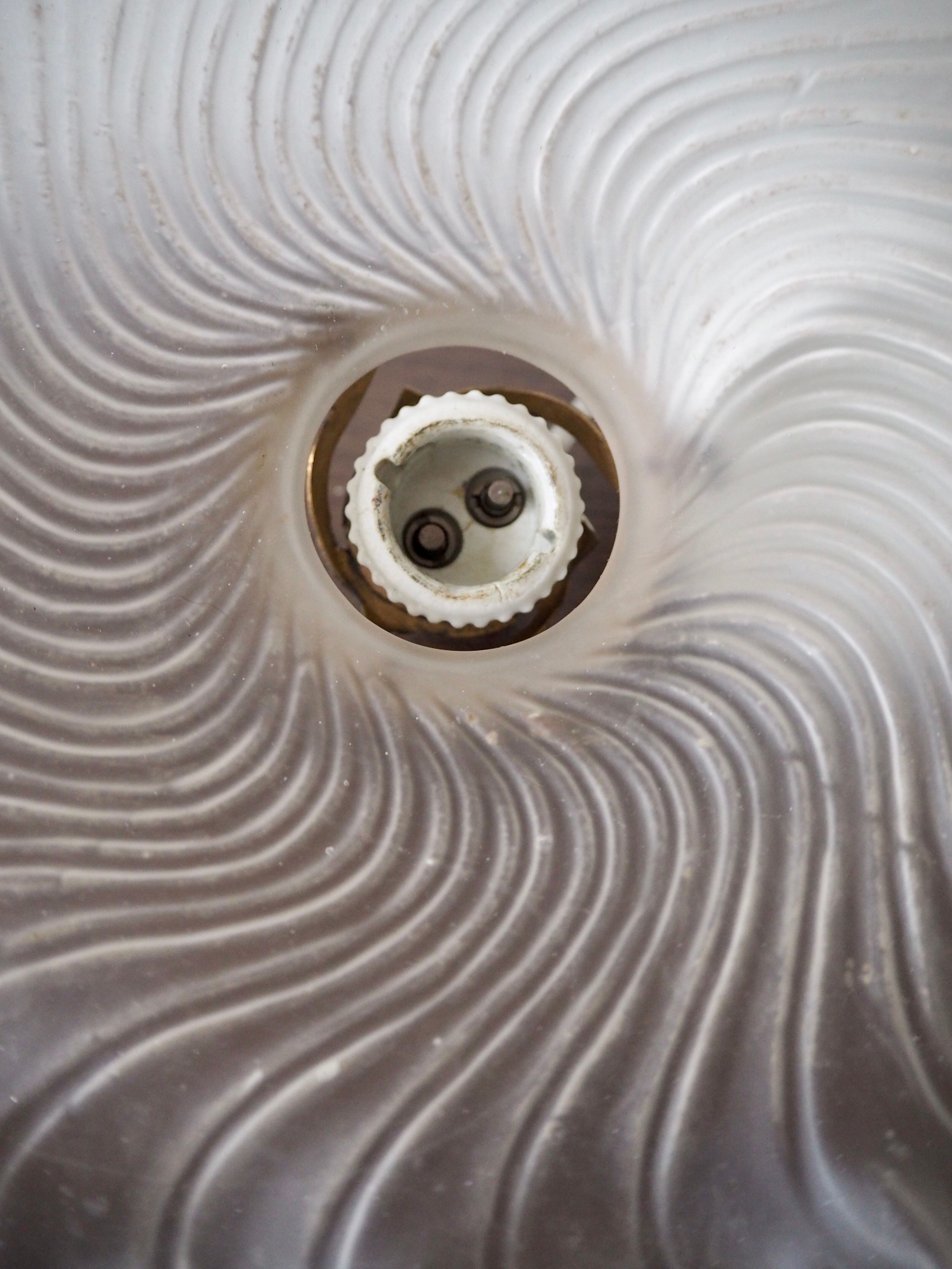 Pair of frosted glass flower pendant lamps