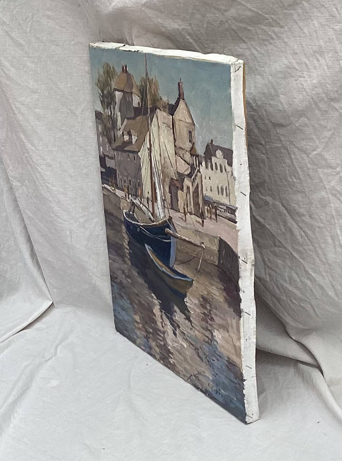 Signed painting Oil on canvas “Ville Honfleur, Normandy” dimensions: height -50cm- Width -40cm-