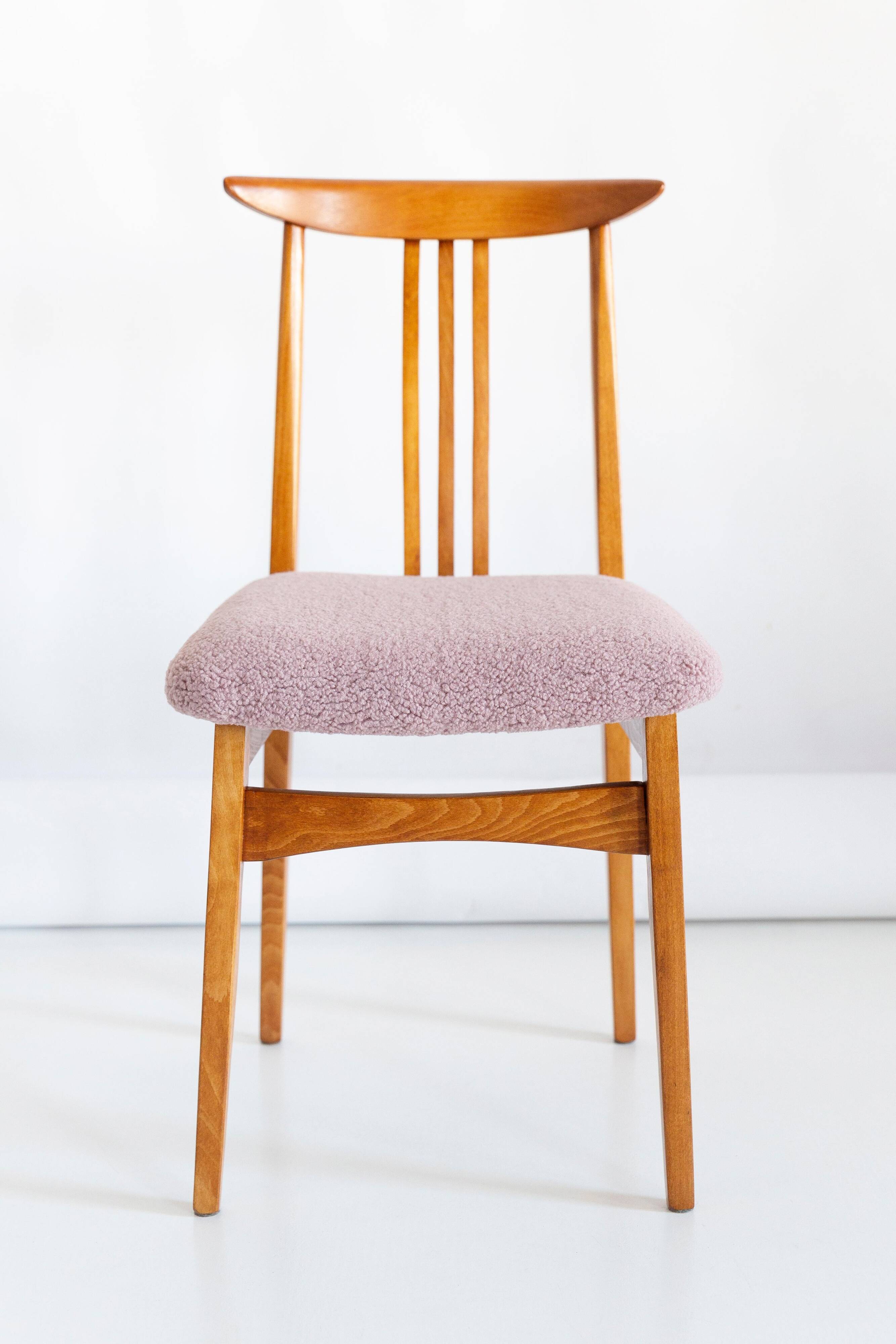 Boucle chair in pink, mid-century modernist, designed by M. Zielinski, Europe, 1960s.