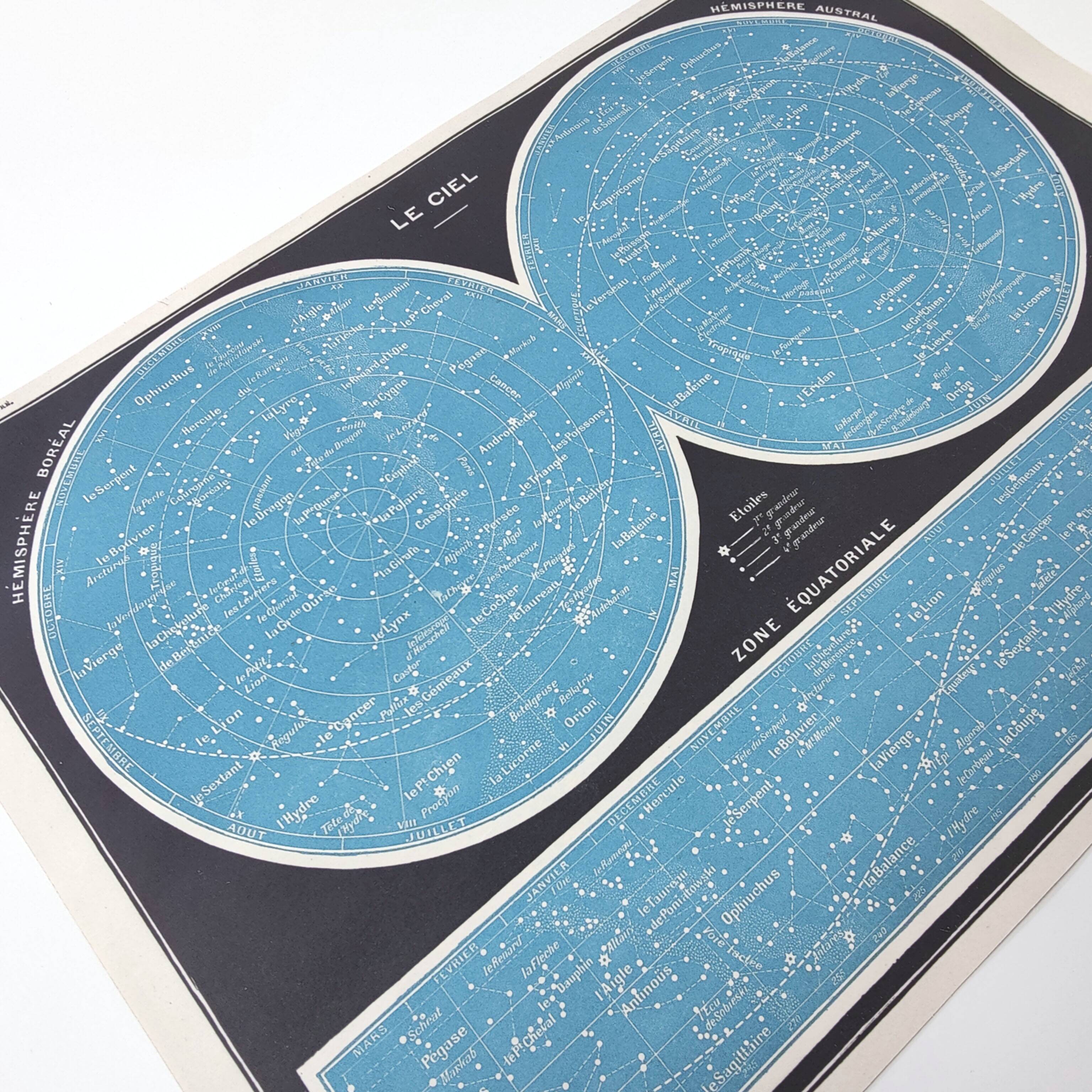 Lithograph plate of the sky, stars and astronomy 1900