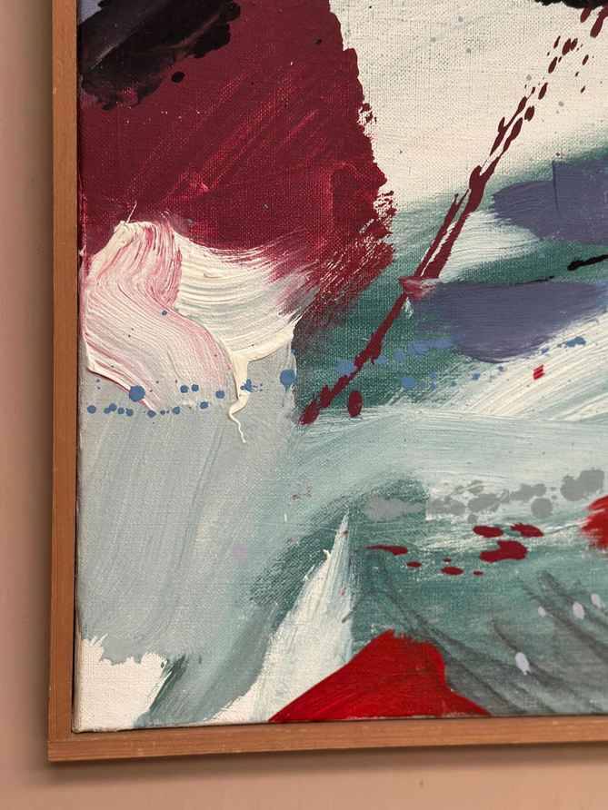 Original Swedish Oil On Canvas – Abstract Composition By Lars Sjögren – Vintage & Framed – 38 × 40 Cm (15.0" × 15.7")